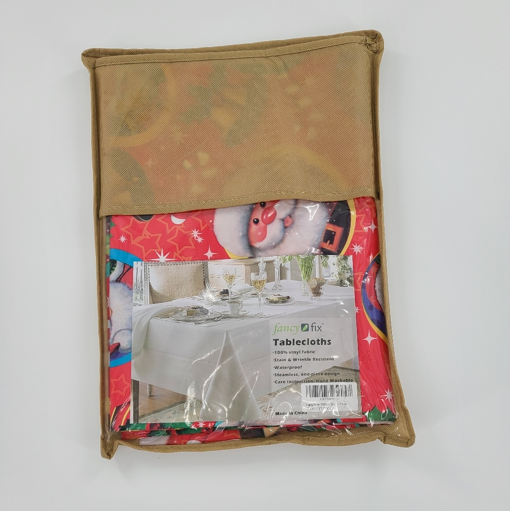 SANTA CLAUS FANCY FIX VINYL TABLECLOTH RED